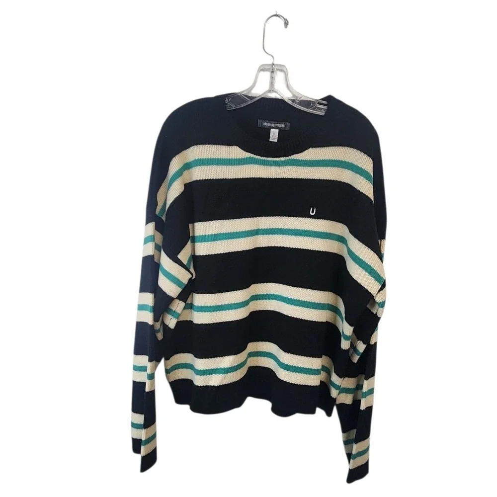 Urban Outfitters Striped‎ Knit Sweater Oversized Black Cream Green Women's